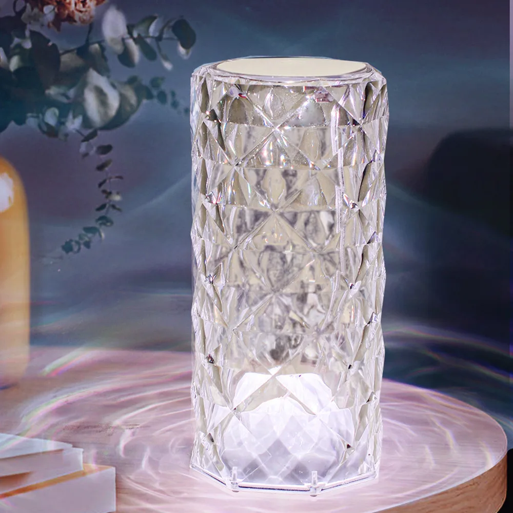 Víz Gyűrűző Vetítés szenzoros Éjszakai Fény Cilindro Lampada LED Da Tavolo Kristály Oszlop Stílus Váza asztali Lámpa