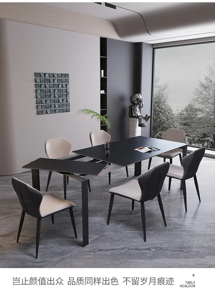 Minimalista behúzható méret lakás téglalap alakú szikla táblázat luxus otthon tervező asztal, szék egyedi kombináció