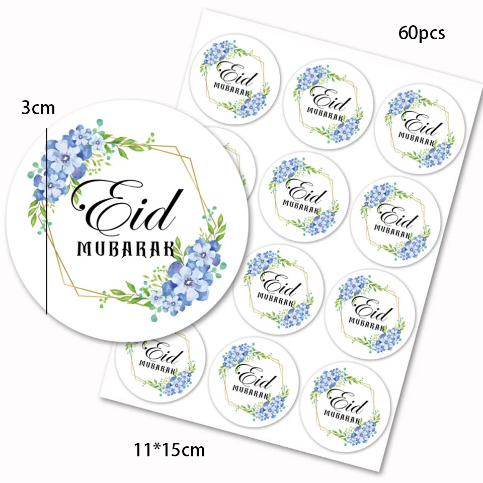 60pcs/set EID Mubarak Matricák Koszorú Típus Kerek Matrica a Ramadán Kareem Muszlim Esküvő, Születésnapi Ajándékok Csomagolására Dekoráció