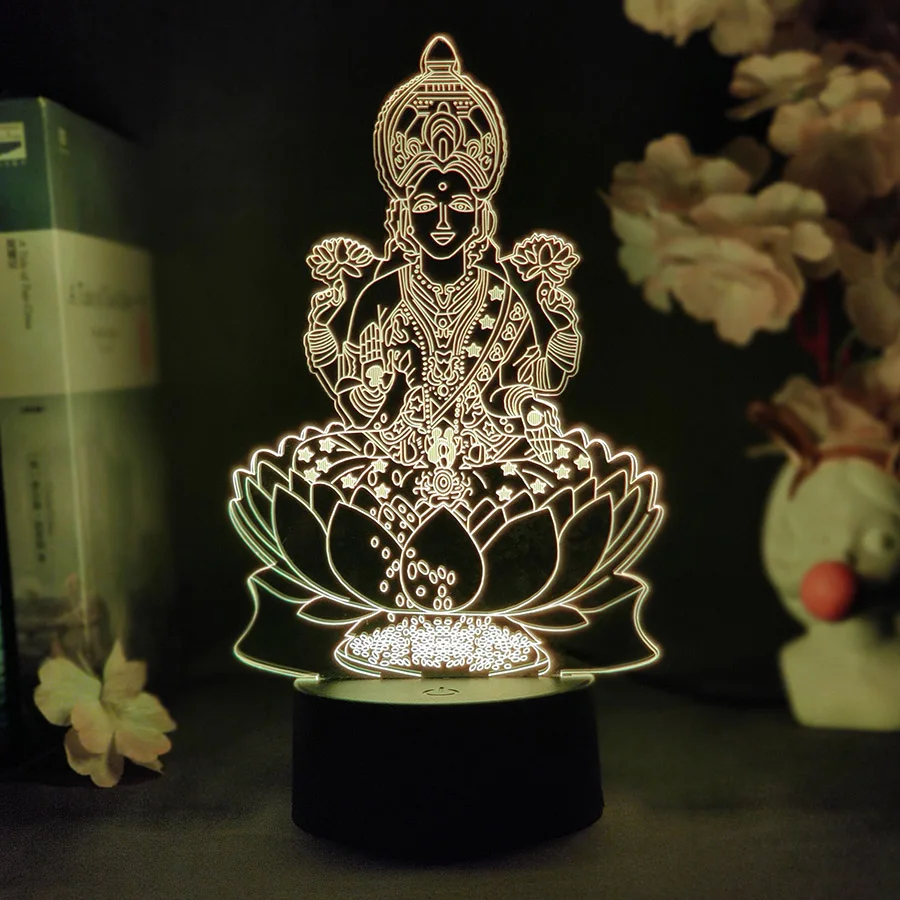 A Hindu Visnu Isten 3D Éjjeli Lámpa Otthoni Kiegészítők Kandalló Világítás Dekoráció Vallásos Művészet Fény LED Úr Lámpa RGB Táblázat Fény