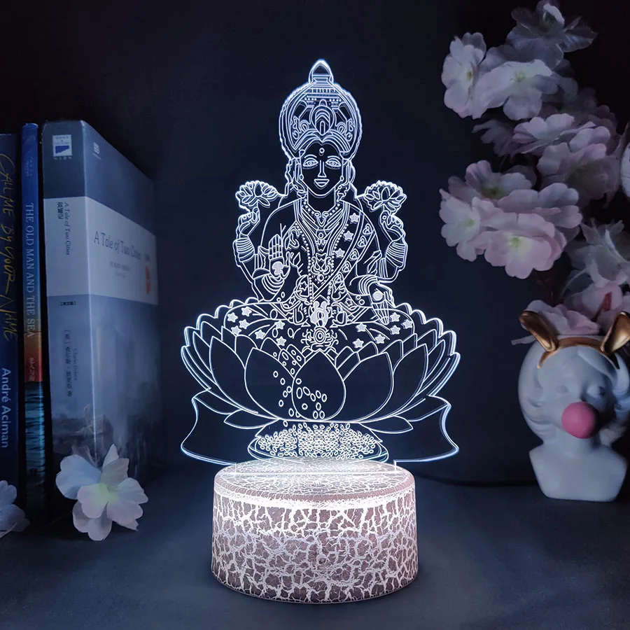 A Hindu Visnu Isten 3D Éjjeli Lámpa Otthoni Kiegészítők Kandalló Világítás Dekoráció Vallásos Művészet Fény LED Úr Lámpa RGB Táblázat Fény