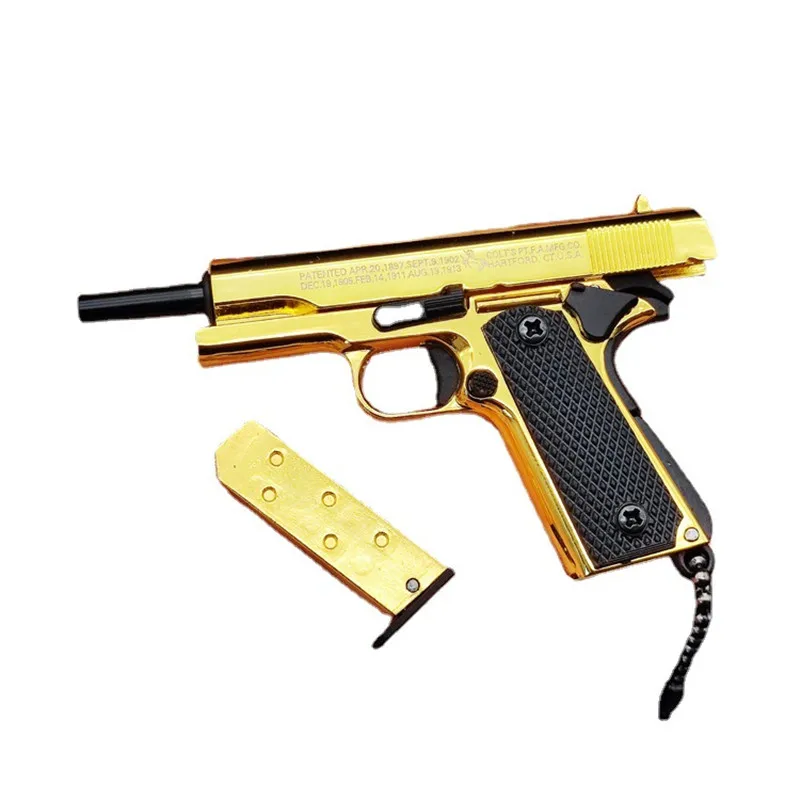 1:3 Magas Minőségű Fém Arany 1911 Kulcstartó Modell, Játék Fegyver, Miniatűr Alufelni Pisztoly Gyűjtemény Játék Ajándék Medál