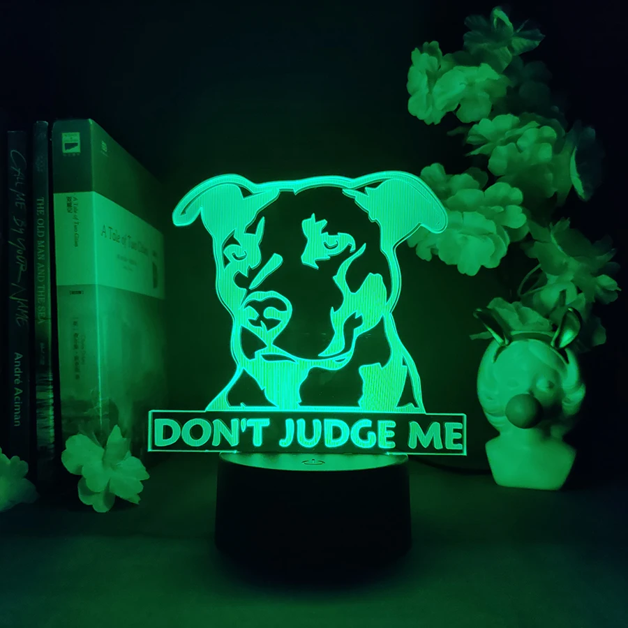 Pitbull Kutya Ne Ítélj meg Vicces Mém 3D Éjjeli Király Asztali Dekoráció Lámpa Akcentussal RGB Háttérvilágítás Haza Szoba Decor Játékok
