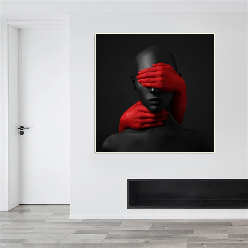 Fekete-Piros Portré Festmény Művészi Vászon Művészet Esztétikai Szoba Dekoráció, Poszterek, Nyomatok, Modern Wall Art Kép Az Otthoni