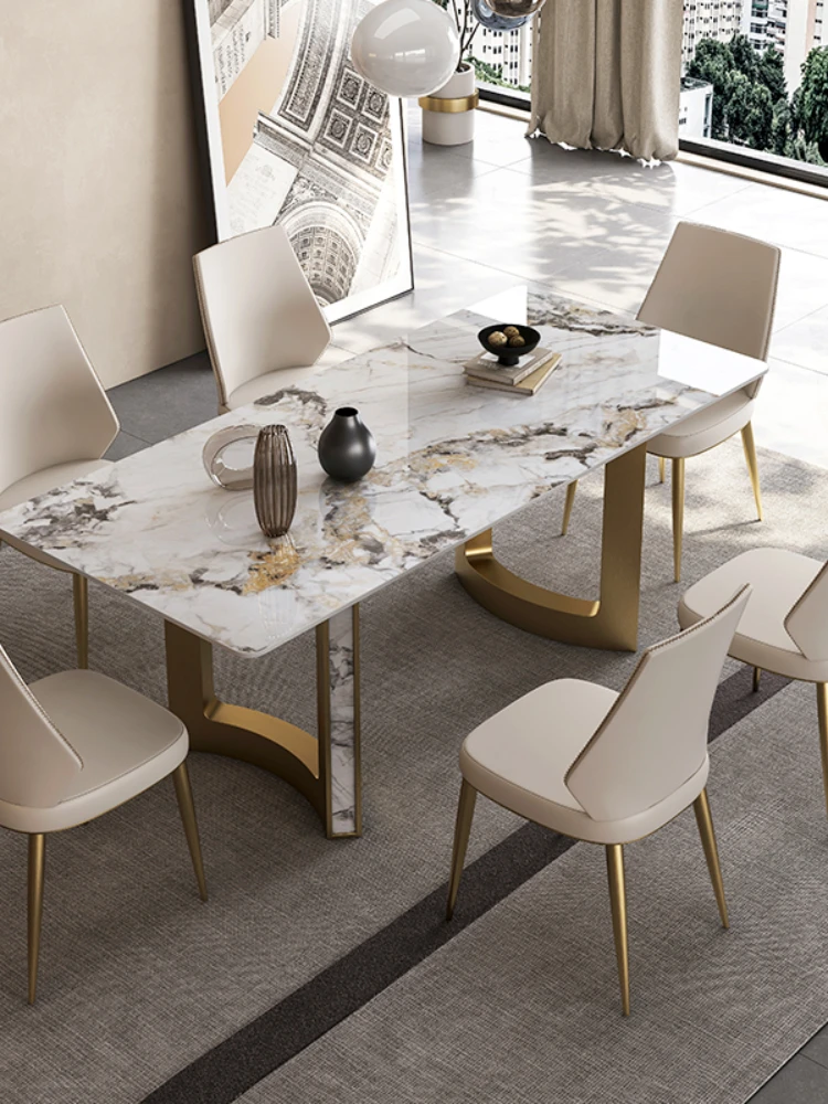 Fény Luxus kõtábla Étkező Asztalok, Székek, Állítsa Modern, Egyszerű Kis Lakás, High-End Téglalap alakú Haza Étkező Asztal