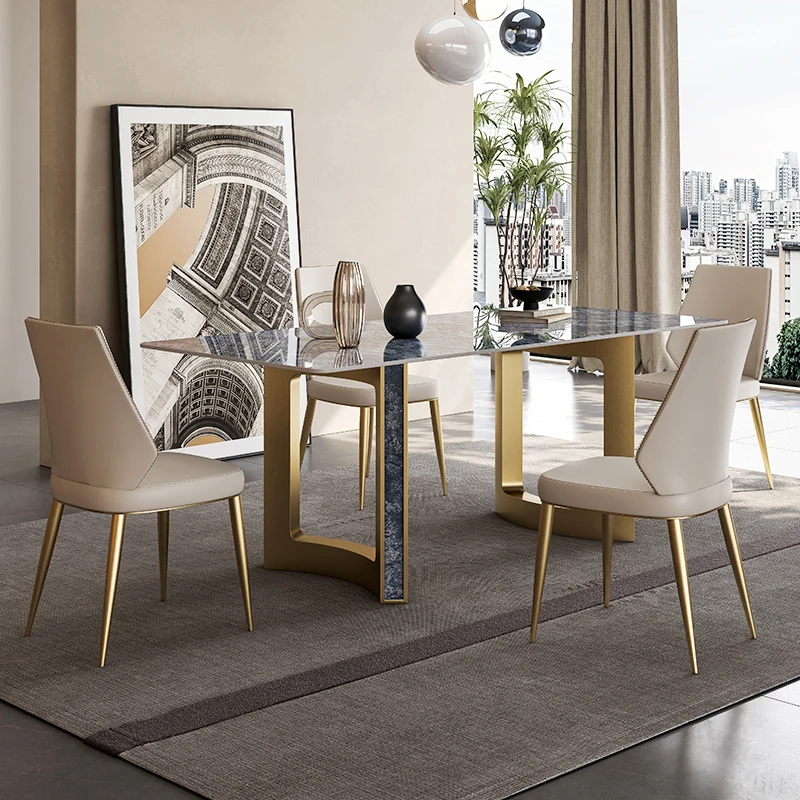 Fény Luxus kõtábla Étkező Asztalok, Székek, Állítsa Modern, Egyszerű Kis Lakás, High-End Téglalap alakú Haza Étkező Asztal